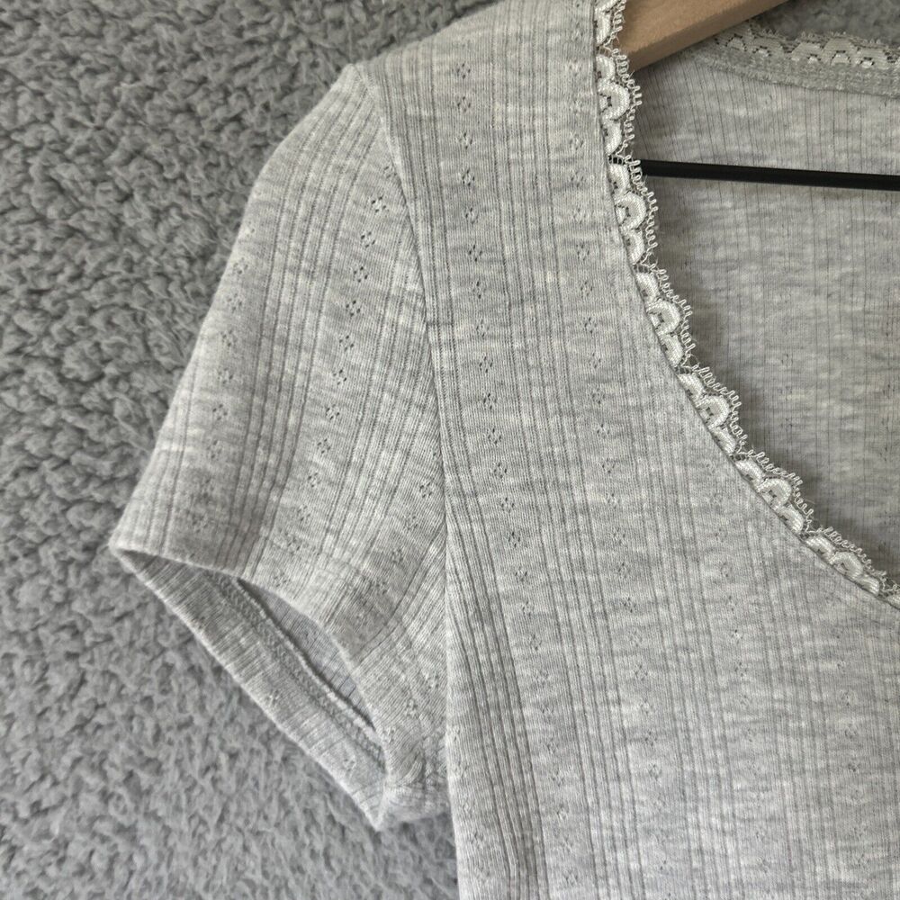 AEROPOSTALE Crop Baby Tee Medium Gray Ruffle Lace Button Up Kidcore Country Top - Picture 4 of 11